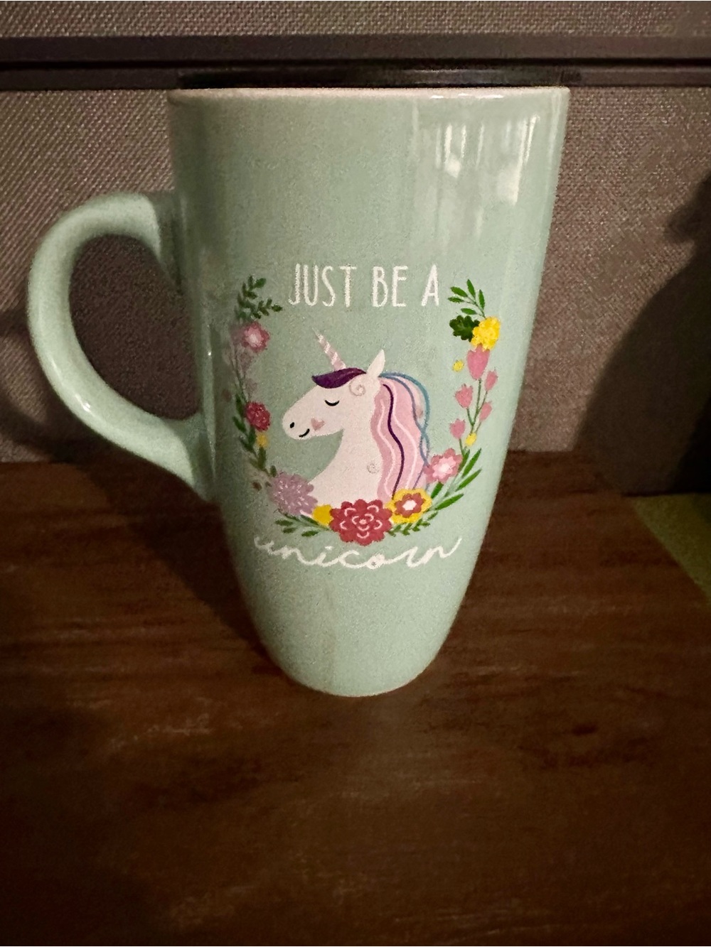 Just Be a Unicorn Mint Ceramic Mug - Whimsical Floral Design